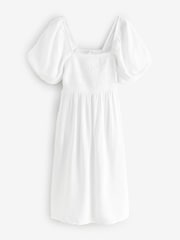 White Puff Sleeve Off Shoulder Midi Dress - Image 9 of 11