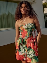 Red/Green Bandeau Shirred 100% Cotton Playsuit - Image 2 of 8
