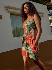 Red/Green Bandeau Shirred 100% Cotton Playsuit - Image 3 of 8