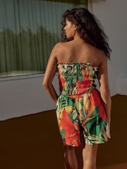Red/Green Bandeau Shirred 100% Cotton Playsuit - Image 4 of 8