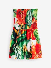 Red/Green Bandeau Shirred 100% Cotton Playsuit - Image 6 of 8