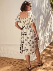 Monochrome Puff Sleeve Off Shoulder Midi Dress - Image 3 of 5