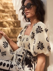 Monochrome Puff Sleeve Off Shoulder Midi Dress - Image 5 of 5