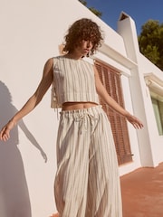 Green/Ecru 100% Cotton Striped Shell Top - Image 1 of 8