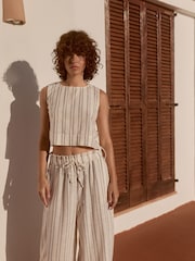 Green/Ecru 100% Cotton Striped Shell Top - Image 3 of 8