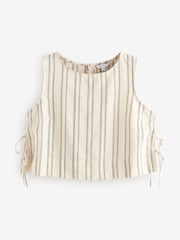 Green/Ecru 100% Cotton Striped Shell Top - Image 5 of 8