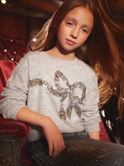 Love & Roses Grey Sequin Bow Jumper (5-16yrs) - Image 1 of 4