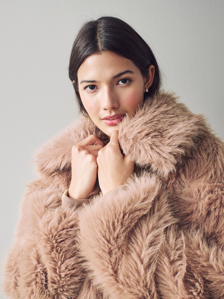 Camel Faux Fur Bomber Jacket - Image 3 of 6