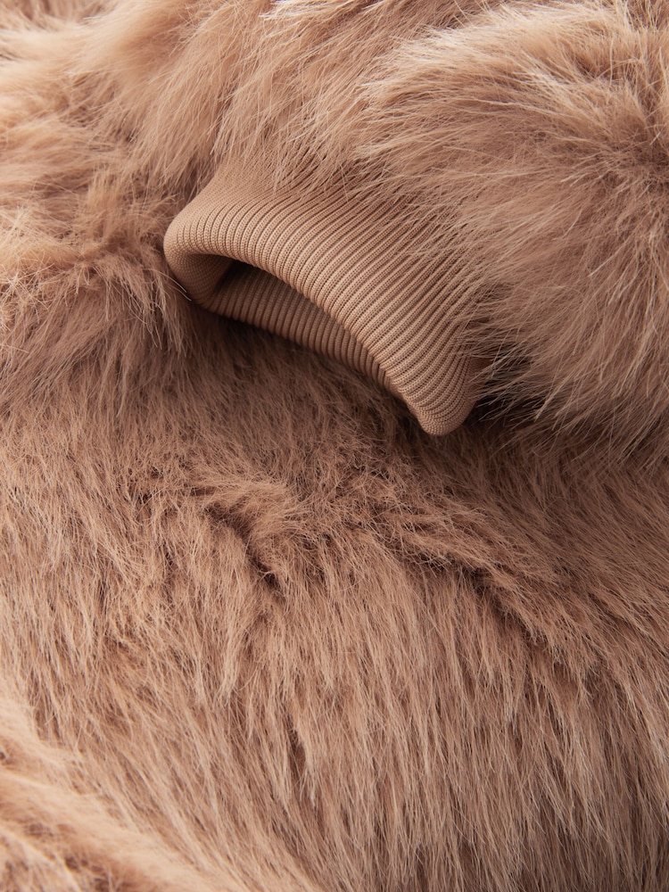 Camel Faux Fur Bomber Jacket - Image 5 of 6