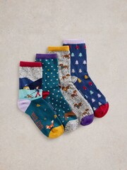 White Stuff Blue Winter Walk Ankle Socks 4 Pack - Image 1 of 4