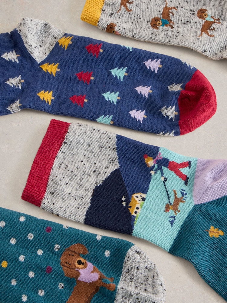 White Stuff Blue Winter Walk Ankle Socks 4 Pack - Image 2 of 4