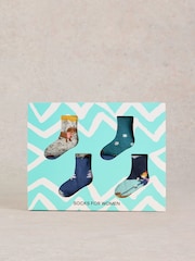 White Stuff Blue Winter Walk Ankle Socks 4 Pack - Image 3 of 4