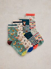 White Stuff Blue Woodland Animals Socks 4 Pack - Image 1 of 4