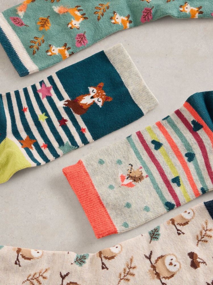 White Stuff Blue Woodland Animals Socks 4 Pack - Image 2 of 4