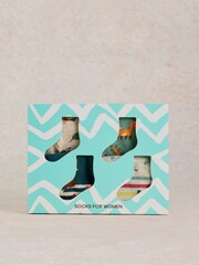 White Stuff Blue Woodland Animals Socks 4 Pack - Image 3 of 4