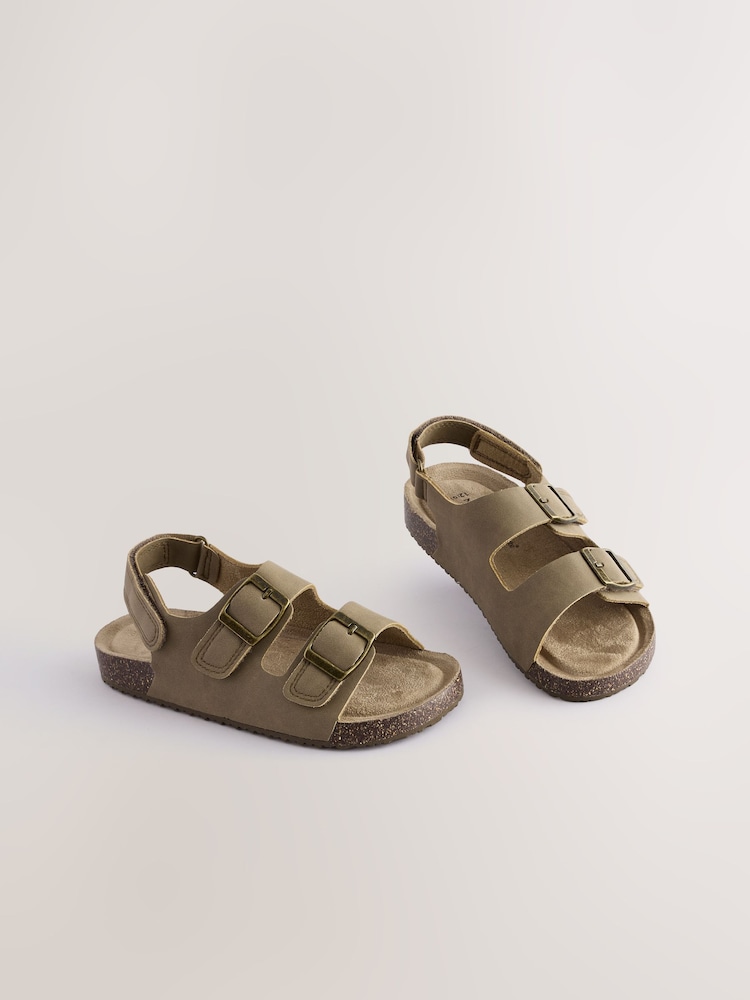 Neutral Wide Fit (G) Double Buckle Cushioned Footbed Sandals - Image 1 of 6