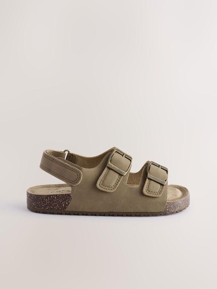 Neutral Wide Fit (G) Double Buckle Cushioned Footbed Sandals - Image 2 of 6