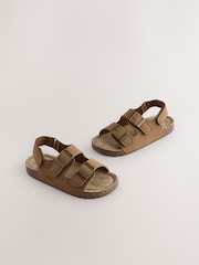 Tan Brown Wide Fit (G) Double Buckle Cushioned Footbed Sandals - Image 1 of 6