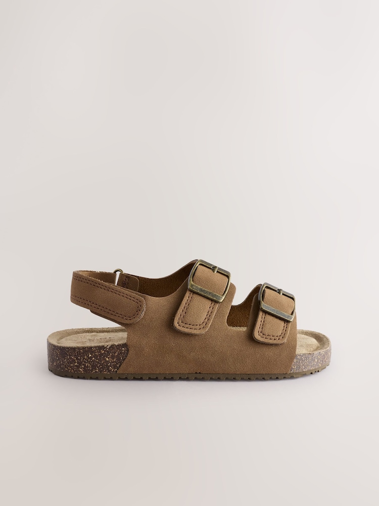 Tan Brown Wide Fit (G) Double Buckle Cushioned Footbed Sandals - Image 2 of 6