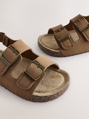 Tan Brown Wide Fit (G) Double Buckle Cushioned Footbed Sandals - Image 4 of 6