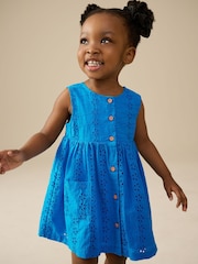 Blue Broderie Sleeveless Pocket Summer Dress (3mths-8yrs) - Image 1 of 8