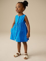 Blue Broderie Sleeveless Pocket Summer Dress (3mths-8yrs) - Image 2 of 8