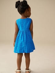 Blue Broderie Sleeveless Pocket Summer Dress (3mths-8yrs) - Image 3 of 8