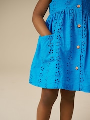 Blue Broderie Sleeveless Pocket Summer Dress (3mths-8yrs) - Image 4 of 8