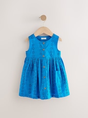 Blue Broderie Sleeveless Pocket Summer Dress (3mths-8yrs) - Image 5 of 8