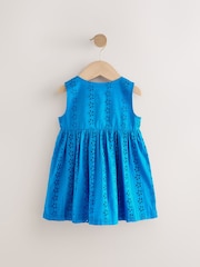 Blue Broderie Sleeveless Pocket Summer Dress (3mths-8yrs) - Image 6 of 8