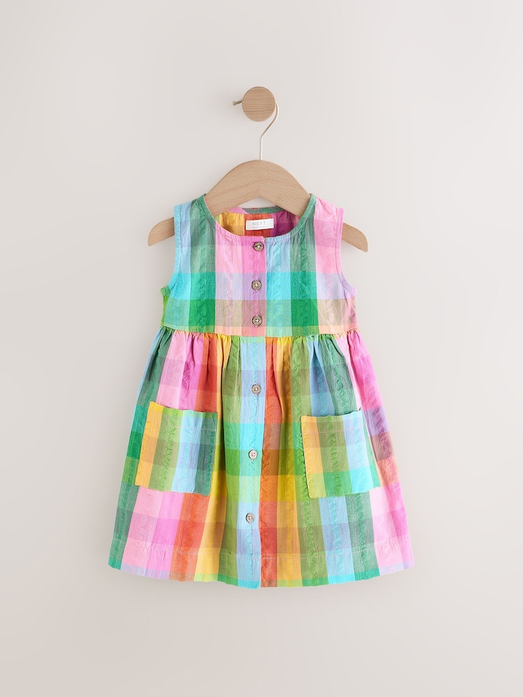Rainbow Check Sleeveless Pocket Summer Dress (3mths-8yrs) - Image 4 of 7