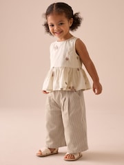 Ecru Cream Embroidered Blouse and Trousers Co-ord Set (3mths-8yrs) - Image 1 of 8
