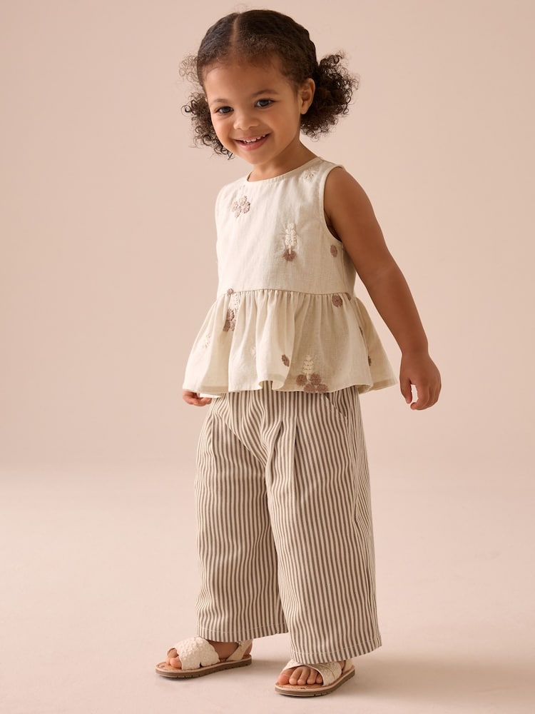 Ecru Cream Embroidered Blouse and Trousers Co-ord Set (3mths-8yrs) - Image 1 of 8