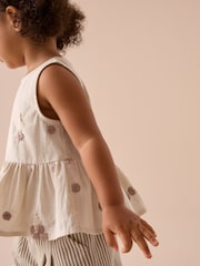 Ecru Cream Embroidered Blouse and Trousers Co-ord Set (3mths-8yrs) - Image 2 of 8
