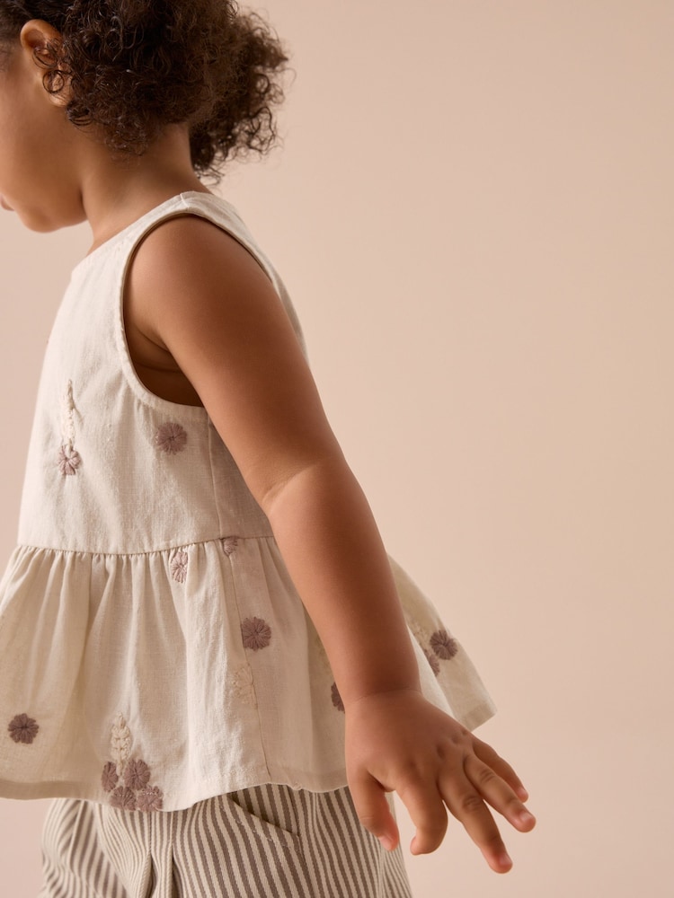 Ecru Cream Embroidered Blouse and Trousers Co-ord Set (3mths-8yrs) - Image 2 of 8