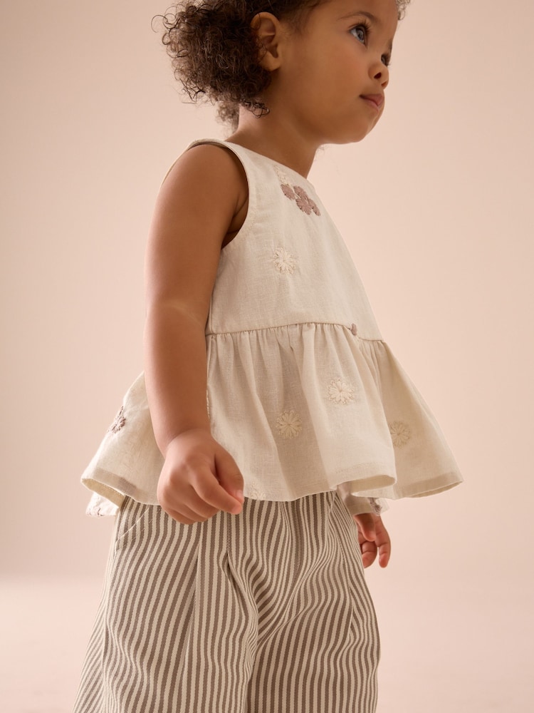 Ecru Cream Embroidered Blouse and Trousers Co-ord Set (3mths-8yrs) - Image 4 of 8