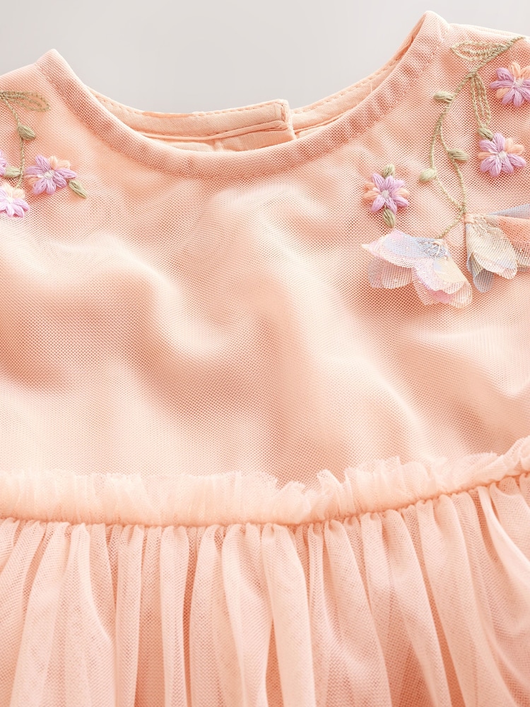 Buy Pink Embroidered Mesh Dress (3mths-8yrs) from Next Luxembourg