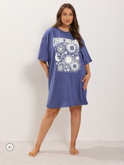 Yours Curve Blue Sleep T-Shirt Nightdress - Image 1 of 6