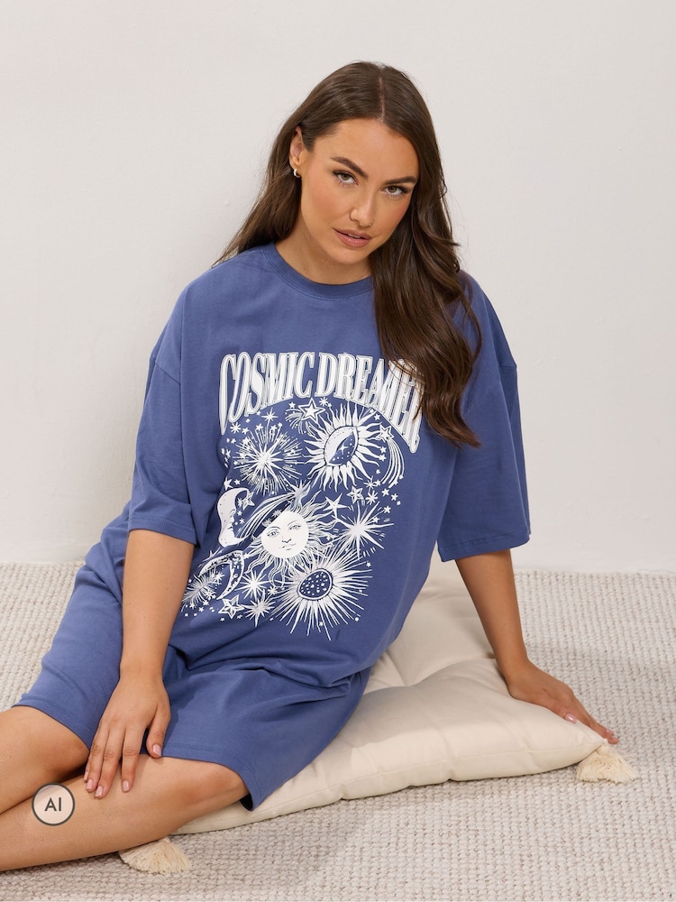 Yours Curve Blue Sleep T-Shirt Nightdress - Image 2 of 6 Yours Curve Blue Sleep T-Shirt Nightdress - Image 2 of 6