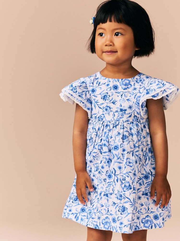 Floral azul - Vestido de manga anjo (3meses a8anos) - Imagem 1 de 11