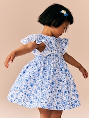 Floral azul - Vestido de manga anjo (3meses a8anos) - Imagem 5 de 11