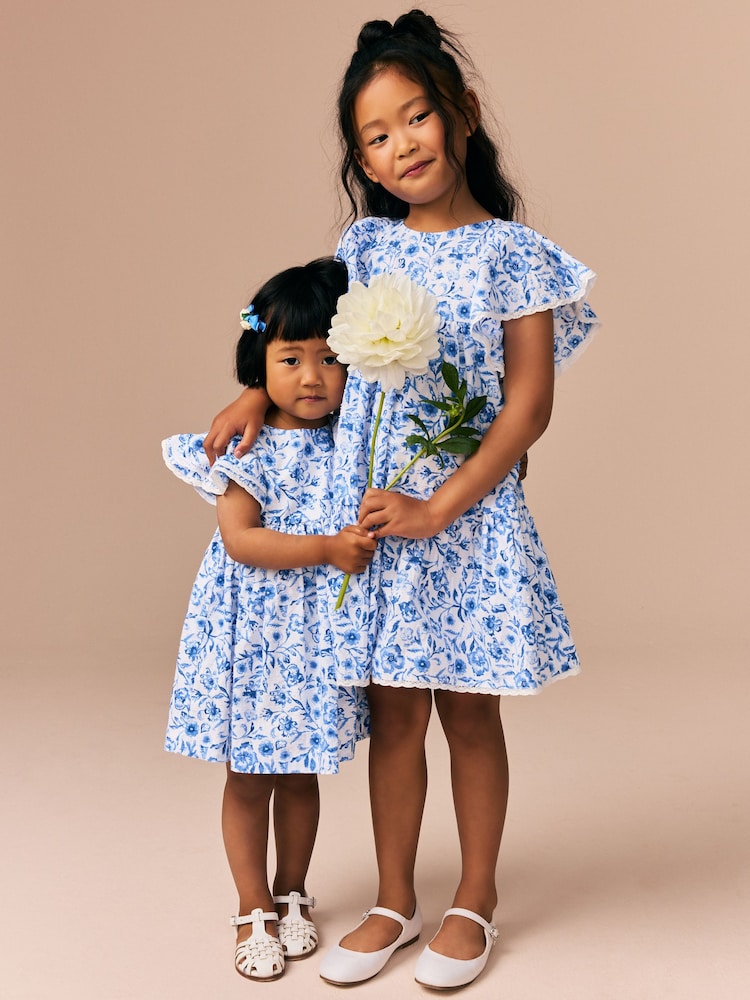 blue dress for baby girl Kissy Kissy Toddler Girls Blue Floral Old English Roses Smocked Dress 4T