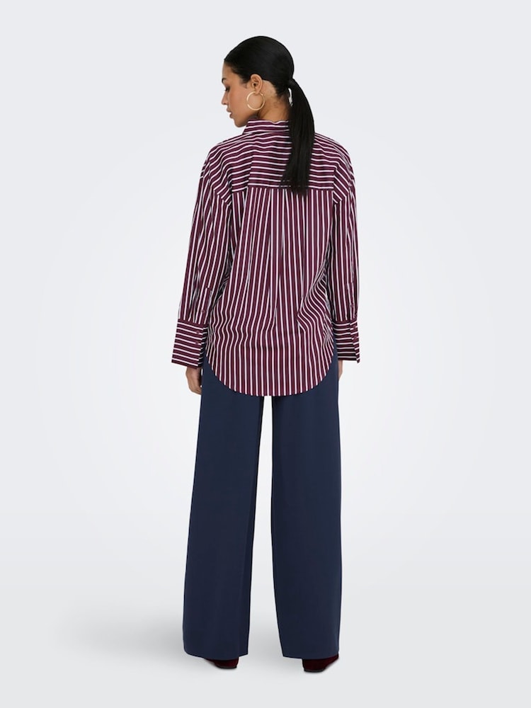 JDY Red Cotton Classic Stripe Shirt - Image 2 of 7 JDY Red Cotton Classic Stripe Shirt - Image 2 of 7