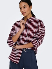 JDY Red Cotton Classic Stripe Shirt - Image 3 of 7