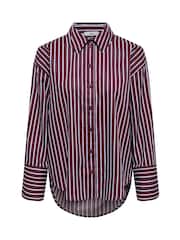 JDY Red Cotton Classic Stripe Shirt - Image 5 of 7