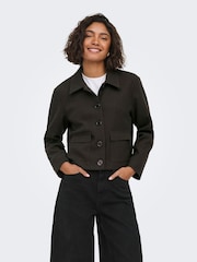 JDY Brown Short Smart Jacket - Image 1 of 5