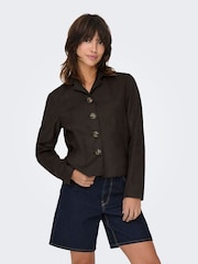 JDY Brown Faux Suede Jacket - Image 1 of 4
