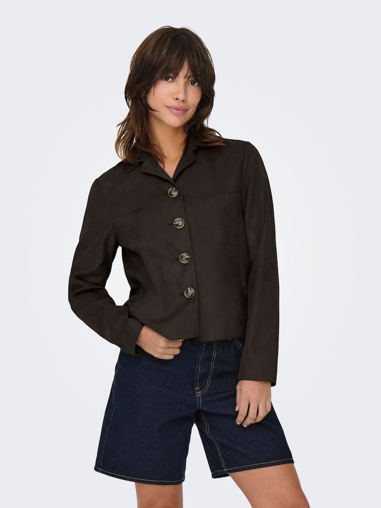 JDY Brown Faux Suede Jacket - Image 1 of 4 JDY Brown Faux Suede Jacket - Image 1 of 4