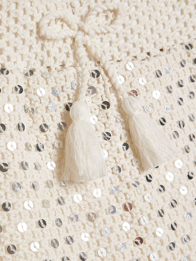 River Island White Shell T-Shirt & Crochet Shorts Set - Image 4 of 4