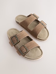 Tan Brown Suede Double Buckle Sandals - Image 1 of 5